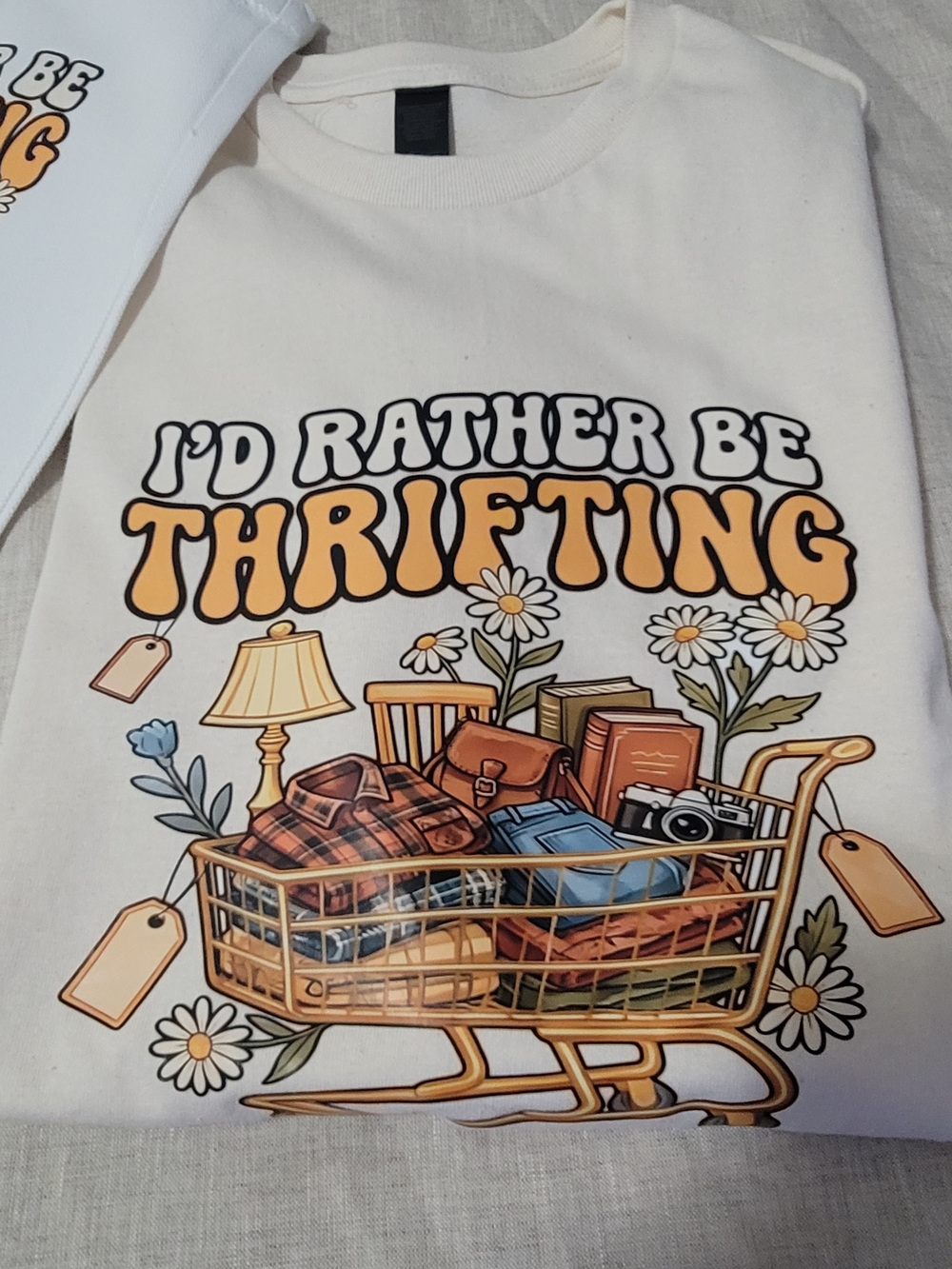 Unbranded Kids' 'I'd Rather Be Thrifting' Cream Graphic Tote & Tee Set New